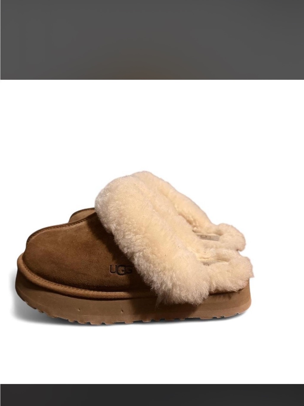UGG Women’s Chestnut Suede Slippers with Cream Shearling Cuff